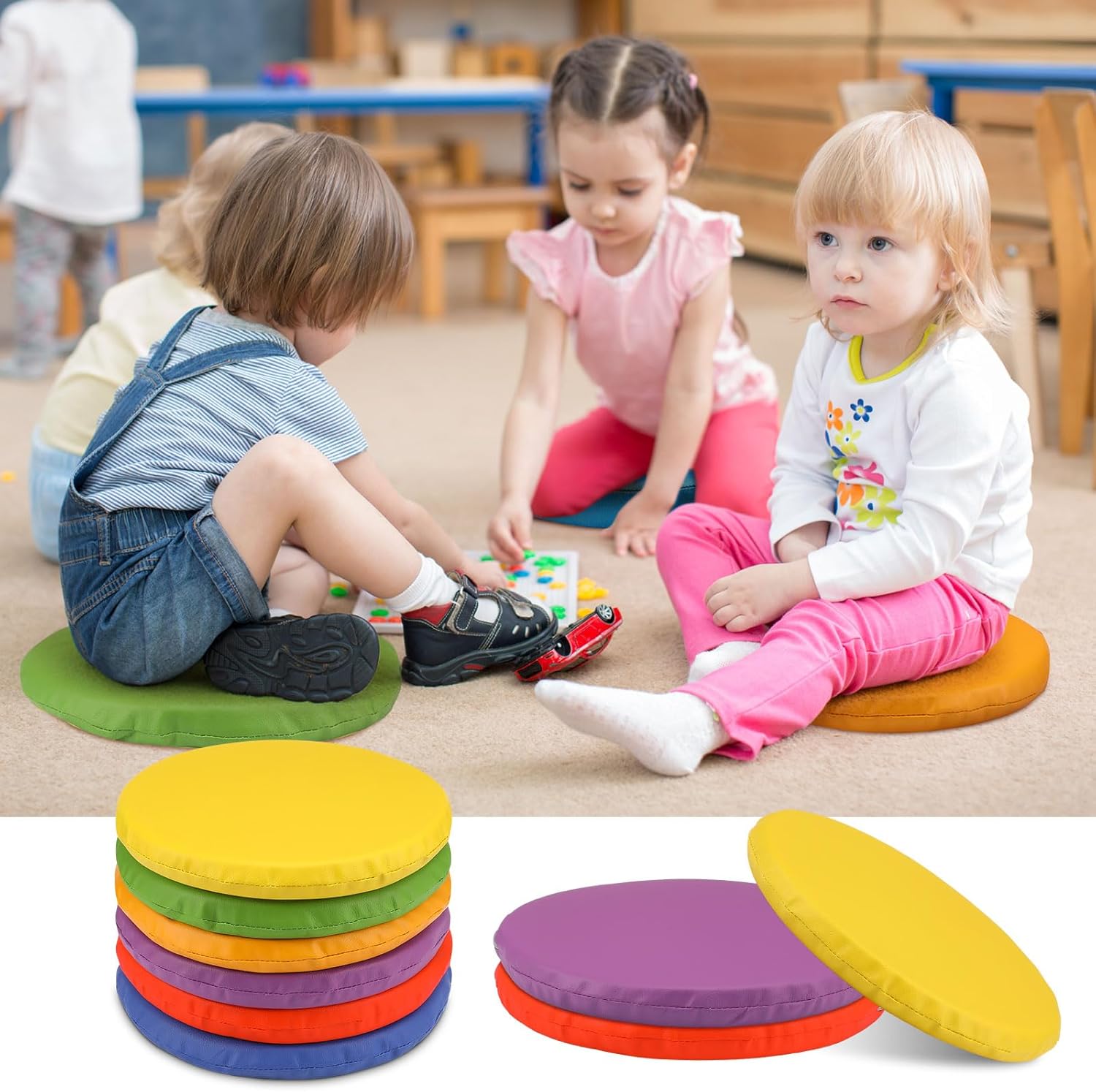 Boao 6 Pcs 12 Inch Floor Cushions for Classroom Flexible Seating Round Floor Cushions Soft Colorful Seat Pillow Suit for Kindergarten Elementary Preschool Yoga Seats Chair Furniture Accessories - Image 6