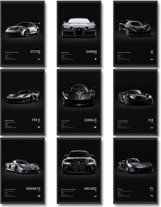 CSLGQGV Car Poster Vintage Racing Car Wall Art Supercar Canvas Prints Painting For Men Room Pictures Guys Dorm Room Aesthetics Decor Bedroom Office (Unframed,8×10inch,9pcs) black
