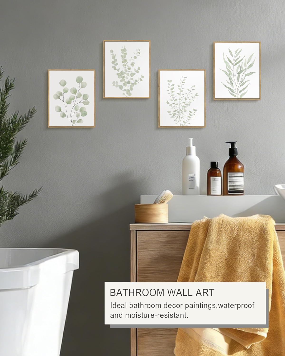 Drsoum Botanical Plant Framed Wall Art Boho Wall Decor for Bathroom Sage Green Eucalyptus Leaf Prints Minimalist Aesthetic Ready to Hang Set of 4, 8x10 in (Natural Framed) - Image 2