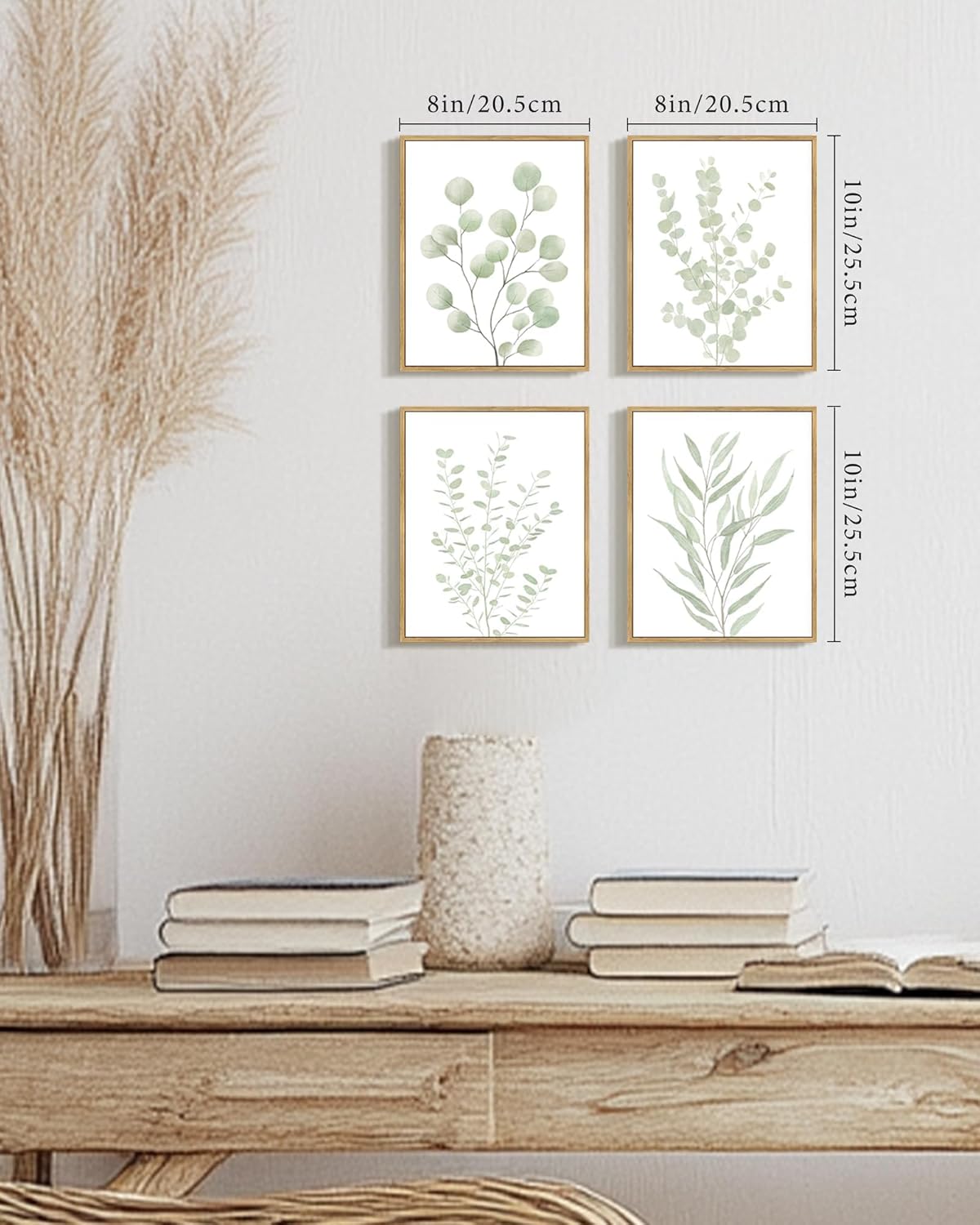Drsoum Botanical Plant Framed Wall Art Boho Wall Decor for Bathroom Sage Green Eucalyptus Leaf Prints Minimalist Aesthetic Ready to Hang Set of 4, 8x10 in (Natural Framed) - Image 3