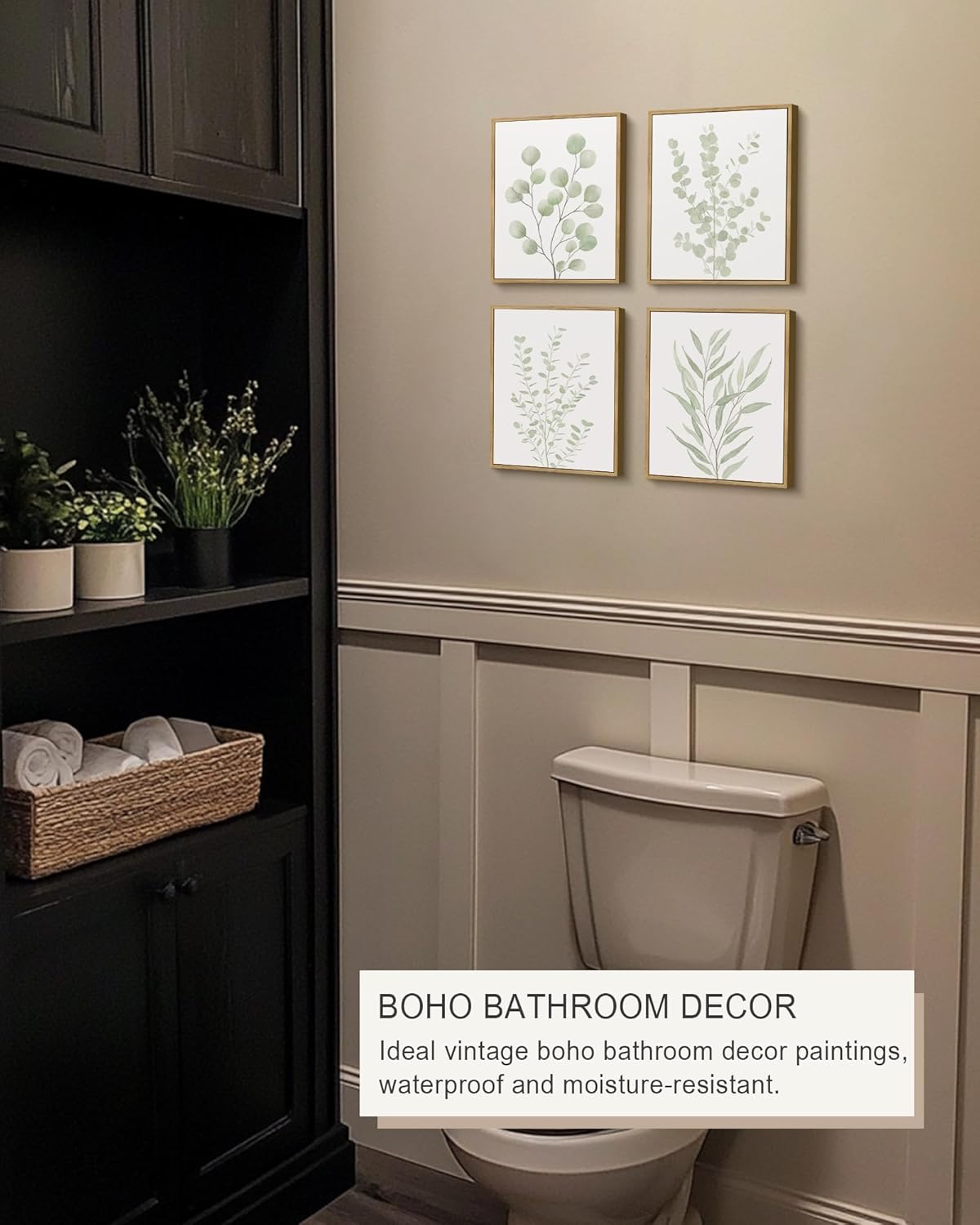 Drsoum Botanical Plant Framed Wall Art Boho Wall Decor for Bathroom Sage Green Eucalyptus Leaf Prints Minimalist Aesthetic Ready to Hang Set of 4, 8x10 in (Natural Framed) - Image 8