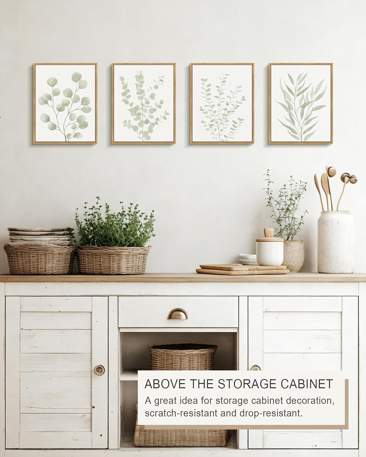 Drsoum Botanical Plant Framed Wall Art Boho Wall Decor for Bathroom Sage Green Eucalyptus Leaf Prints Minimalist Aesthetic Ready to Hang Set of 4, 8x10 in (Natural Framed) - Image 9