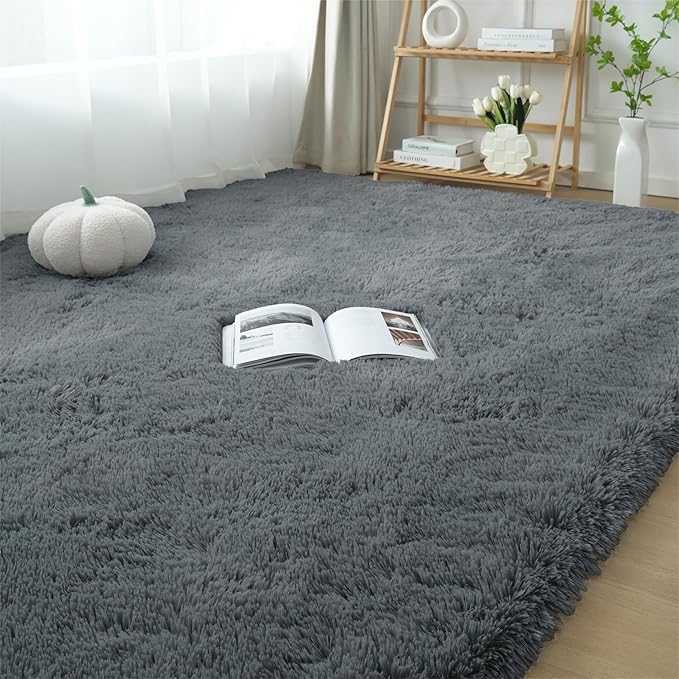 Fluffy Area Rugs for Bedroom 5x7: Shag Rugs for Bedroom - Living Room Area Rug 5x7 Grey Plush Fuzzy Soft Carpet - Teenage Room Dorm Decor Carpets - Image 3