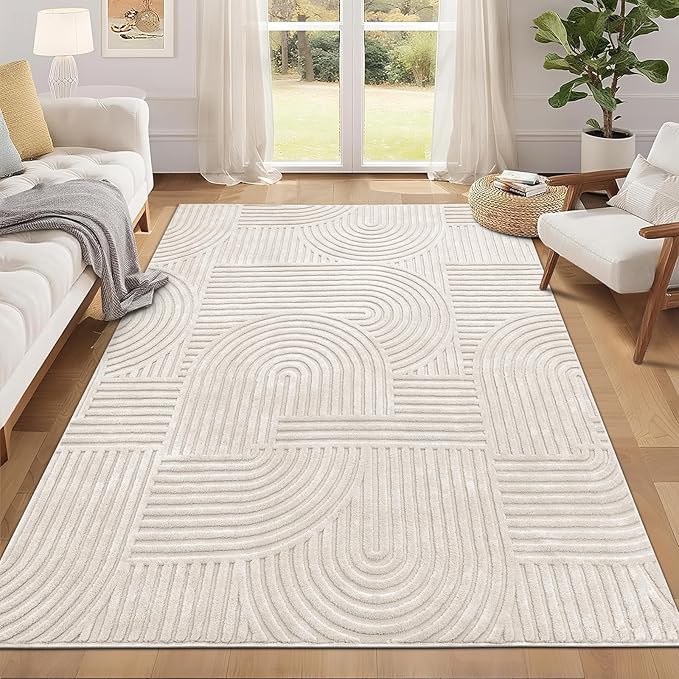 Pauwer 5x7 Washable Area Rugs for Living Room Modern Beige Solid Color Soft Fluffy Rugs for Bedroom Non Slip Boho Accent Indoor Mat Floor Carpet Cover for Kids Room Dining Room Kitchen Office - Image 4