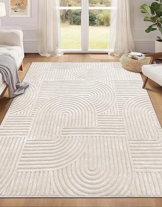 Pauwer 5x7 Washable Area Rugs for Living Room Modern Beige Solid Color Soft Fluffy Rugs for Bedroom Non Slip Boho Accent Indoor Mat Floor Carpet Cover for Kids Room Dining Room Kitchen Office