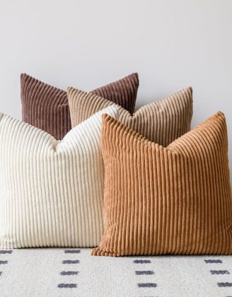 LANANAS Neutral Couch Throw Pillow Covers 18x18 Inch Set of 4 Decorative Farmhouse Boho Throw Pillows for Living Room, Couch, Bed, Sofa Soft Corduroy Accent Home Decor (Neutral Brown, 18x18 Inch)