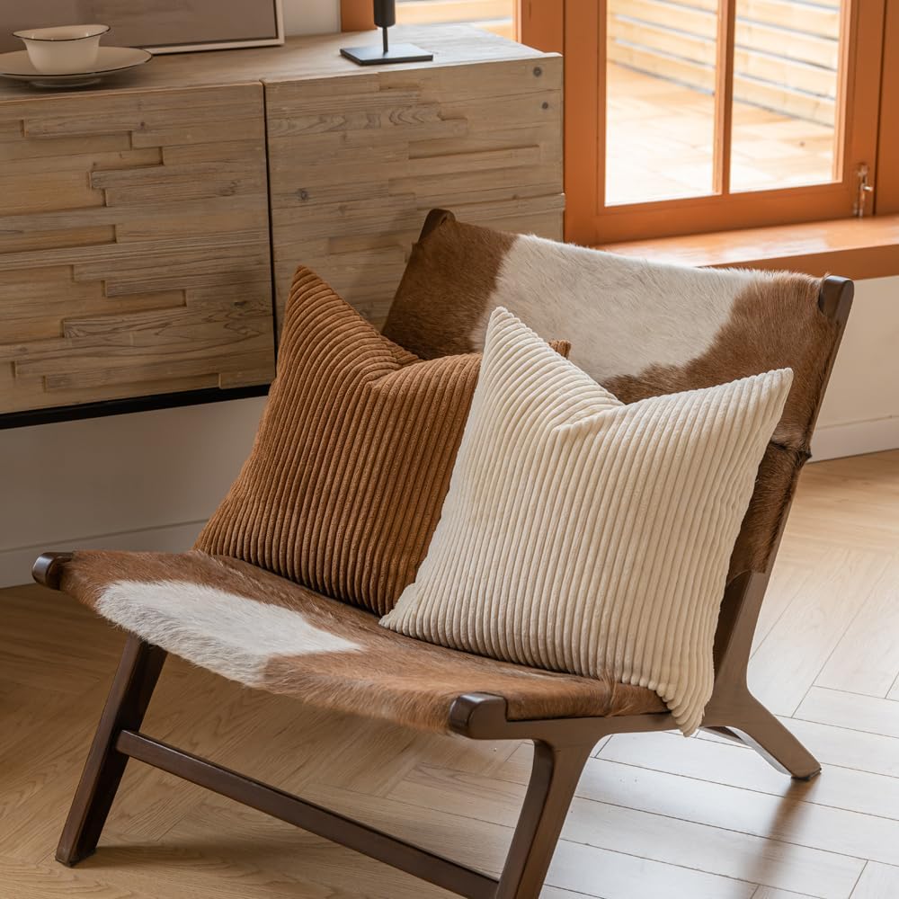 LANANAS Neutral Couch Throw Pillow Covers 18x18 Inch Set of 4 Decorative Farmhouse Boho Throw Pillows for Living Room, Couch, Bed, Sofa Soft Corduroy Accent Home Decor (Neutral Brown, 18x18 Inch) - Image 3