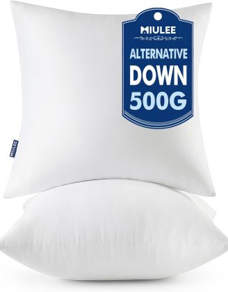MIULEE Throw Pillows Inserts, Pack of 2 18x18 Inch 100% Virgin Fiber Filling Bed Couch Pillows