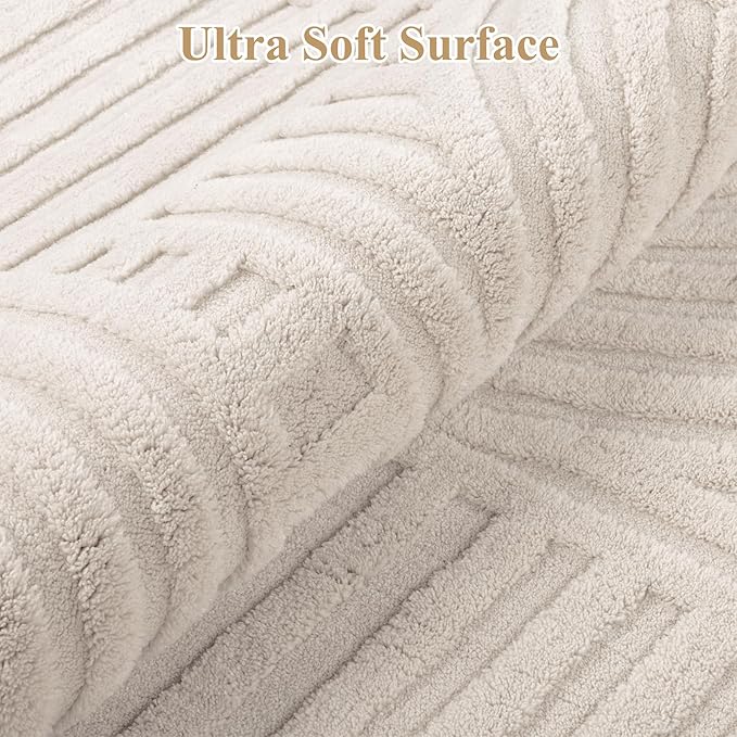 Pauwer 5x7 Washable Area Rugs for Living Room Modern Beige Solid Color Soft Fluffy Rugs for Bedroom Non Slip Boho Accent Indoor Mat Floor Carpet Cover for Kids Room Dining Room Kitchen Office - Image 2