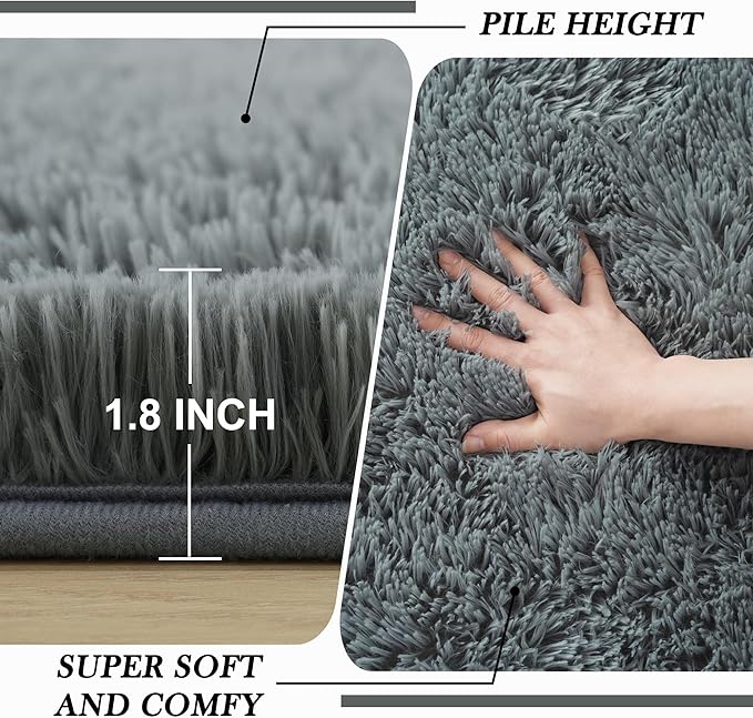Fluffy Area Rugs for Bedroom 5x7: Shag Rugs for Bedroom - Living Room Area Rug 5x7 Grey Plush Fuzzy Soft Carpet - Teenage Room Dorm Decor Carpets - Image 2