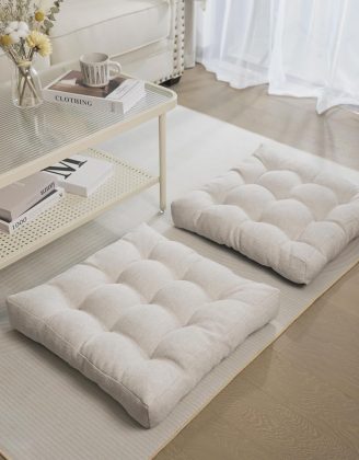 Tromlycs Floor Pillow Cushions for Adults Set of 2 Large Square Gel Memory Foam Pillows for Seating 20 x 20 x 4 Inch Beige