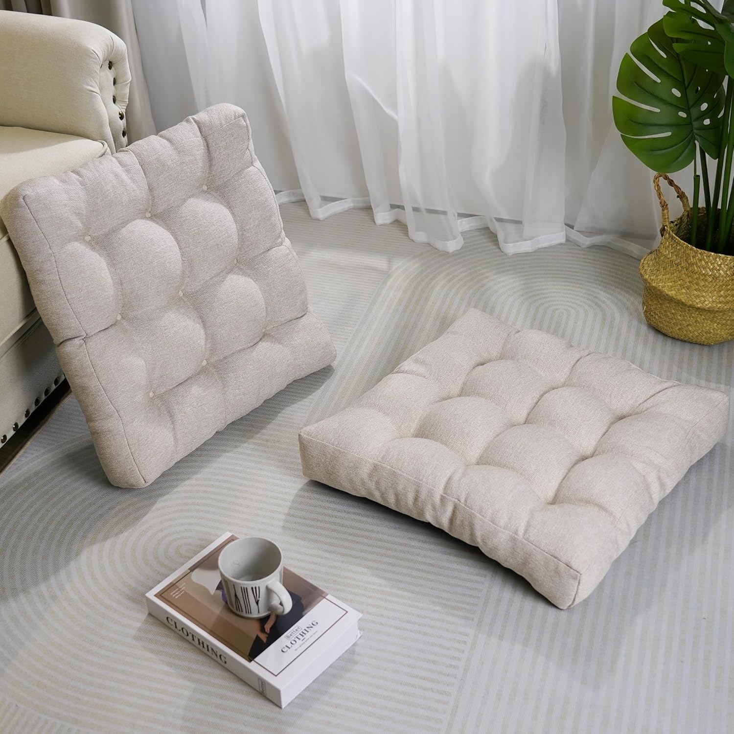 Tromlycs Floor Pillow Cushions for Adults Set of 2 Large Square Gel Memory Foam Pillows for Seating 20 x 20 x 4 Inch Beige - Image 7