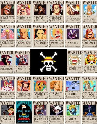 TYZZHOA Anime [OP] Wanted Posters 30×21cm, New Bounty Edition, Straw Hat Pirates Crew Zoro, Sanji, Nika Luffy 3 Billion, a Set of 35PCS