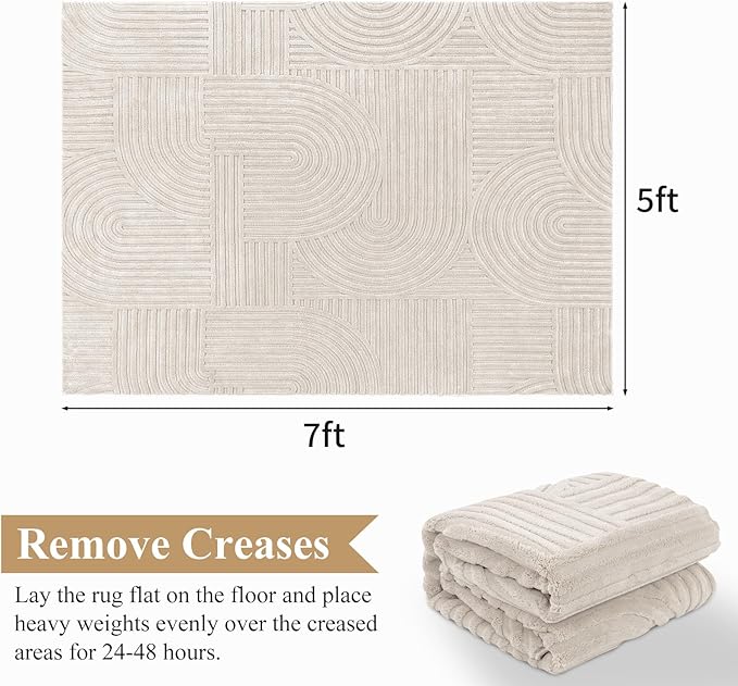 Pauwer 5x7 Washable Area Rugs for Living Room Modern Beige Solid Color Soft Fluffy Rugs for Bedroom Non Slip Boho Accent Indoor Mat Floor Carpet Cover for Kids Room Dining Room Kitchen Office - Image 3